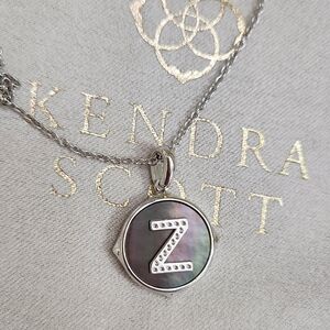 Kendra Scott Letter Z Silver Disc Reversible Pendant Necklace NWT